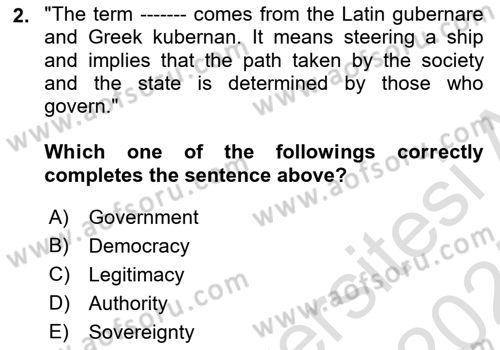 Political Thought Dersi 2024 - 2025 Yılı (Vize) Ara Sınav Soruları 2. Soru