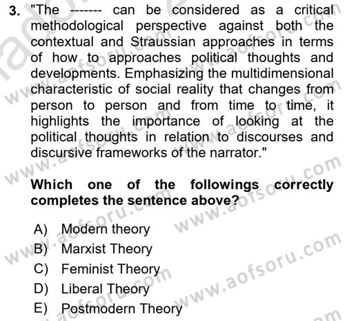 Political Thought Dersi 2024 - 2025 Yılı (Vize) Ara Sınav Soruları 3. Soru