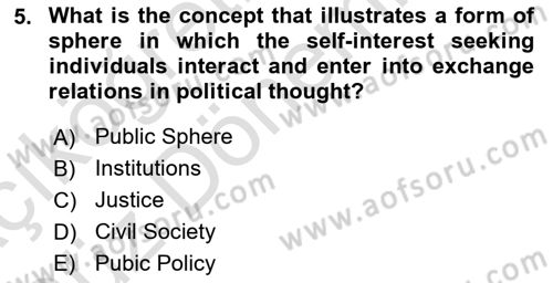 Political Thought Dersi 2024 - 2025 Yılı (Vize) Ara Sınav Soruları 5. Soru
