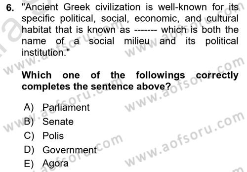 Political Thought Dersi 2024 - 2025 Yılı (Vize) Ara Sınav Soruları 6. Soru
