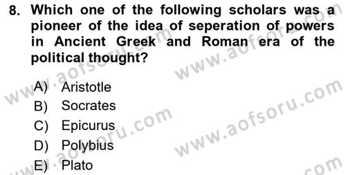 Political Thought Dersi 2024 - 2025 Yılı (Vize) Ara Sınav Soruları 8. Soru