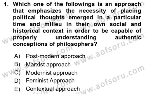 Political Thought Dersi 2024 - 2025 Yılı (Final) Dönem Sonu Sınav Soruları 1. Soru