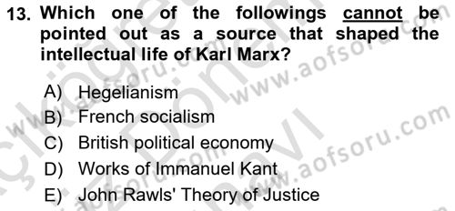 Political Thought Dersi 2024 - 2025 Yılı (Final) Dönem Sonu Sınav Soruları 13. Soru