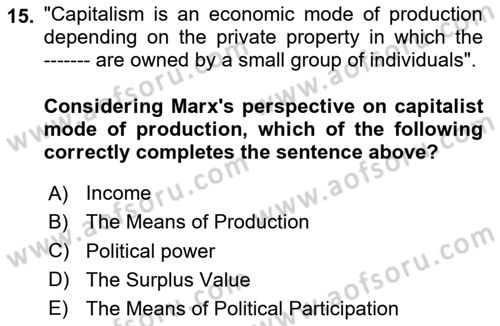 Political Thought Dersi 2024 - 2025 Yılı (Final) Dönem Sonu Sınav Soruları 15. Soru