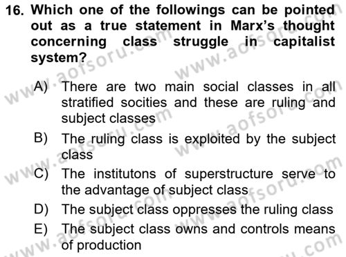 Political Thought Dersi 2024 - 2025 Yılı (Final) Dönem Sonu Sınav Soruları 16. Soru
