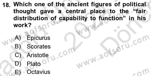 Political Thought Dersi 2024 - 2025 Yılı (Final) Dönem Sonu Sınav Soruları 18. Soru