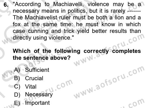 Political Thought Dersi 2024 - 2025 Yılı (Final) Dönem Sonu Sınav Soruları 6. Soru