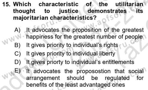 Political Thought Dersi 2024 - 2025 Yılı Yaz Okulu Sınav Soruları 15. Soru