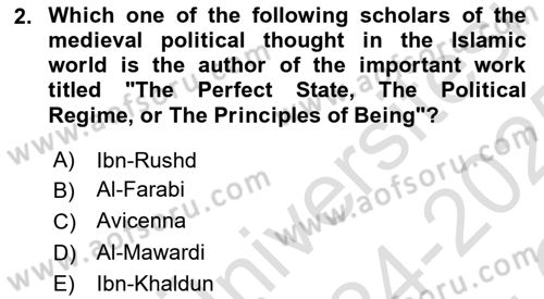 Political Thought Dersi 2024 - 2025 Yılı Yaz Okulu Sınav Soruları 2. Soru