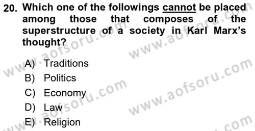 Political Thought Dersi 2024 - 2025 Yılı Yaz Okulu Sınav Soruları 20. Soru