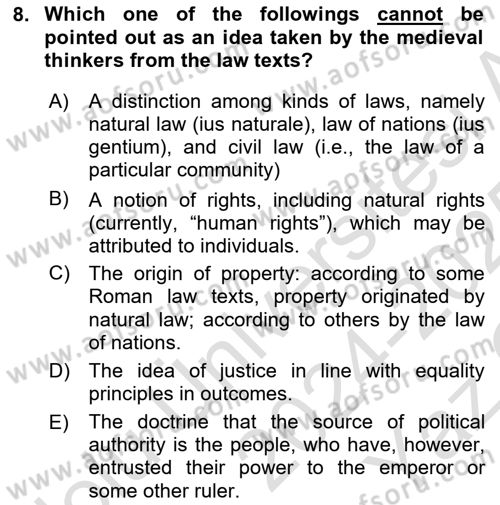 Political Thought Dersi 2024 - 2025 Yılı Yaz Okulu Sınav Soruları 8. Soru