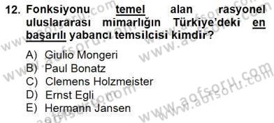 Mimarlik Tarihi Dersi 2014 - 2015 Yılı (Vize) Ara Sınav Soruları 12. Soru