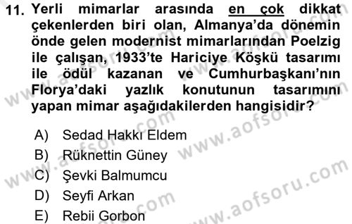 Mimarlik Tarihi Dersi 2015 - 2016 Yılı (Vize) Ara Sınav Soruları 11. Soru