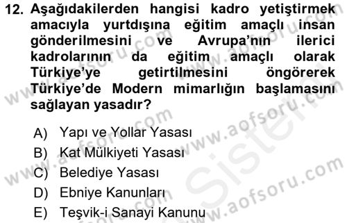 Mimarlik Tarihi Dersi 2015 - 2016 Yılı (Vize) Ara Sınav Soruları 12. Soru