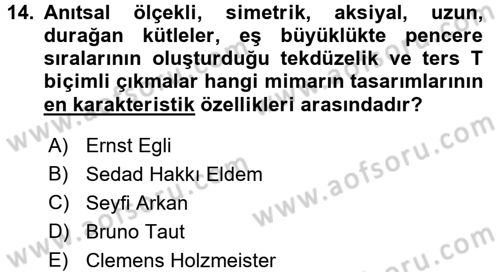 Mimarlik Tarihi Dersi 2015 - 2016 Yılı (Vize) Ara Sınav Soruları 14. Soru