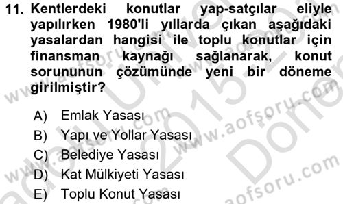 Mimarlik Tarihi Dersi 2015 - 2016 Yılı (Final) Dönem Sonu Sınav Soruları 11. Soru