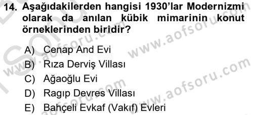 Mimarlik Tarihi Dersi 2015 - 2016 Yılı (Final) Dönem Sonu Sınav Soruları 14. Soru