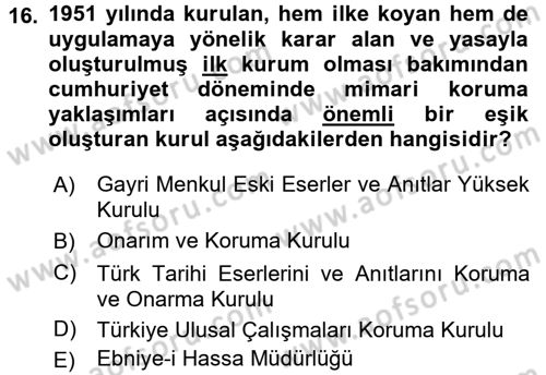 Mimarlik Tarihi Dersi 2015 - 2016 Yılı (Final) Dönem Sonu Sınav Soruları 16. Soru