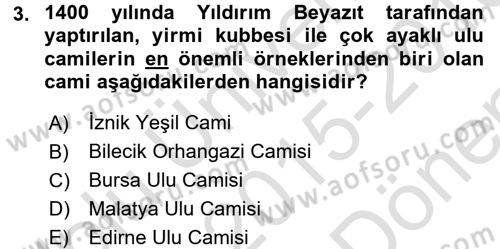 Mimarlik Tarihi Dersi 2015 - 2016 Yılı (Final) Dönem Sonu Sınav Soruları 3. Soru