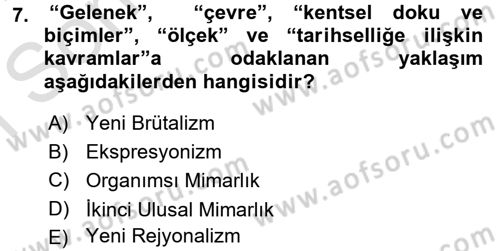 Mimarlik Tarihi Dersi 2015 - 2016 Yılı (Final) Dönem Sonu Sınav Soruları 7. Soru