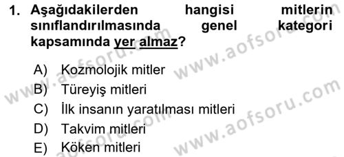 Türk Mitolojisi Dersi 2022 - 2023 Yılı (Vize) Ara Sınavı 1. Soru