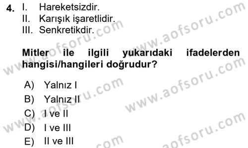 Türk Mitolojisi Dersi 2022 - 2023 Yılı (Vize) Ara Sınavı 4. Soru