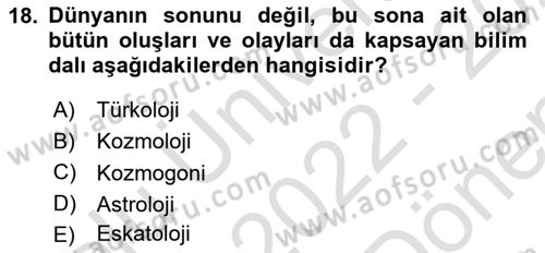 Türk Mitolojisi Dersi 2022 - 2023 Yılı (Final) Dönem Sonu Sınav Soruları 18. Soru