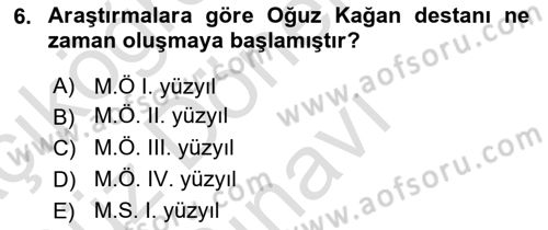 Türk Mitolojisi Dersi 2022 - 2023 Yılı (Final) Dönem Sonu Sınav Soruları 6. Soru