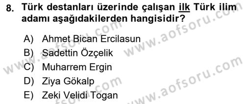 Türk Mitolojisi Dersi 2022 - 2023 Yılı (Final) Dönem Sonu Sınav Soruları 8. Soru