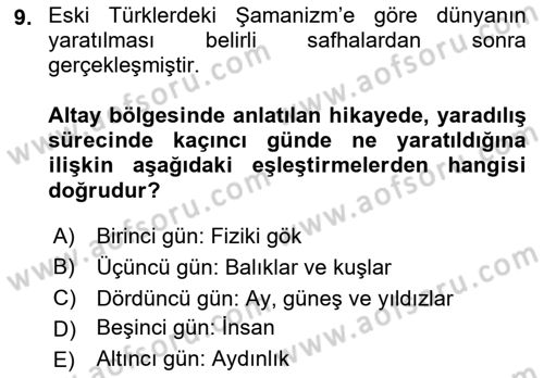 Türk Mitolojisi Dersi 2022 - 2023 Yılı (Final) Dönem Sonu Sınav Soruları 9. Soru