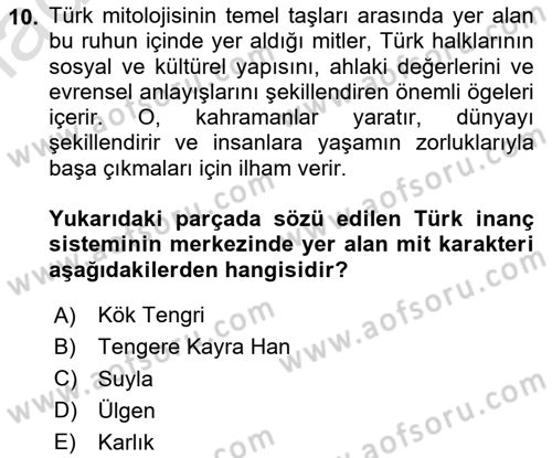 Türk Mitolojisi Dersi Ara Sınavı Deneme Sınav Soruları 10. Soru