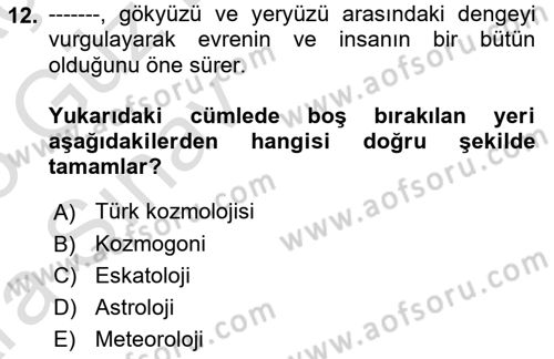 Türk Mitolojisi Dersi Ara Sınavı Deneme Sınav Soruları 12. Soru
