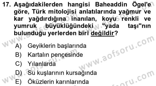 Türk Mitolojisi Dersi Ara Sınavı Deneme Sınav Soruları 17. Soru