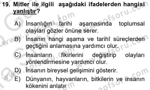 Türk Mitolojisi Dersi Ara Sınavı Deneme Sınav Soruları 19. Soru