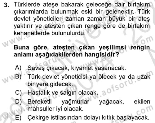 Türk Mitolojisi Dersi Ara Sınavı Deneme Sınav Soruları 3. Soru