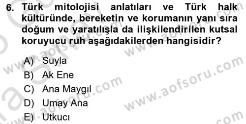 Türk Mitolojisi Dersi Ara Sınavı Deneme Sınav Soruları 6. Soru