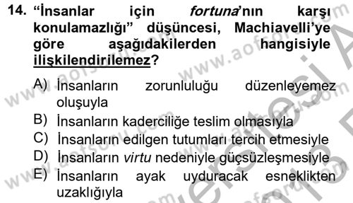 Siyasi Düşünceler Tarihi Dersi 2012 - 2013 Yılı (Vize) Ara Sınav Soruları 14. Soru