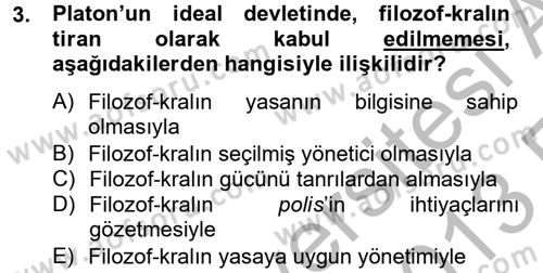 Siyasi Düşünceler Tarihi Dersi 2012 - 2013 Yılı (Vize) Ara Sınav Soruları 3. Soru