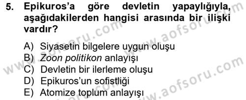 Siyasi Düşünceler Tarihi Dersi 2012 - 2013 Yılı (Vize) Ara Sınav Soruları 5. Soru