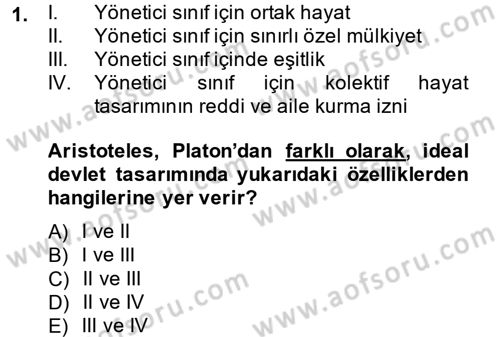 Siyasi Düşünceler Tarihi Dersi 2013 - 2014 Yılı (Vize) Ara Sınav Soruları 1. Soru