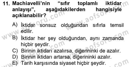 Siyasi Düşünceler Tarihi Dersi 2013 - 2014 Yılı (Vize) Ara Sınav Soruları 11. Soru