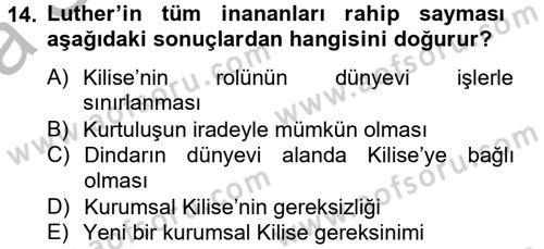 Siyasi Düşünceler Tarihi Dersi 2013 - 2014 Yılı (Vize) Ara Sınav Soruları 14. Soru