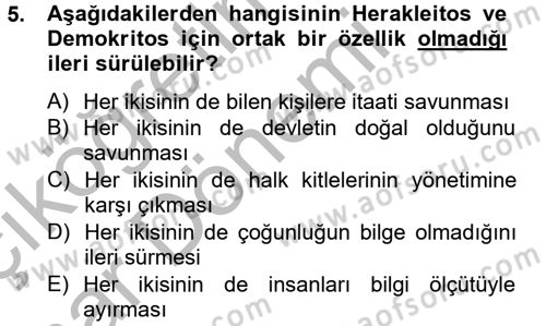 Siyasi Düşünceler Tarihi Dersi 2013 - 2014 Yılı (Vize) Ara Sınav Soruları 5. Soru