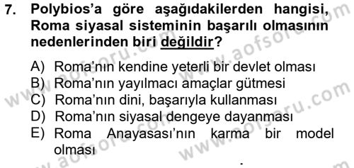 Siyasi Düşünceler Tarihi Dersi 2013 - 2014 Yılı (Vize) Ara Sınav Soruları 7. Soru