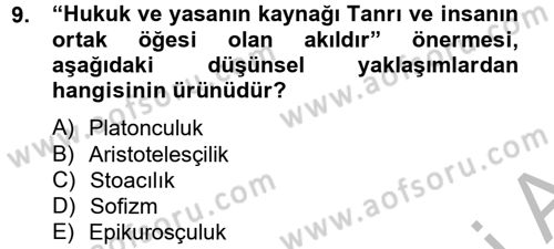 Siyasi Düşünceler Tarihi Dersi 2013 - 2014 Yılı (Vize) Ara Sınav Soruları 9. Soru