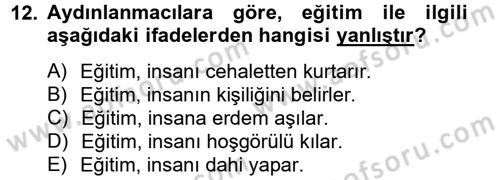 Siyasi Düşünceler Tarihi Dersi 2013 - 2014 Yılı (Final) Dönem Sonu Sınav Soruları 12. Soru