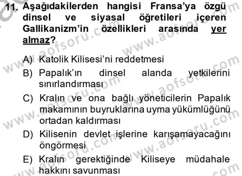 Siyasi Düşünceler Tarihi Dersi 2014 - 2015 Yılı (Vize) Ara Sınavı 11. Soru