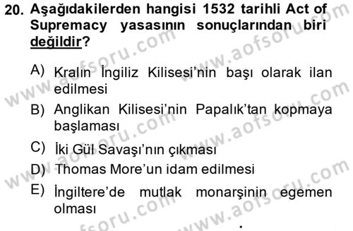 Siyasi Düşünceler Tarihi Dersi 2014 - 2015 Yılı (Vize) Ara Sınav Soruları 20. Soru