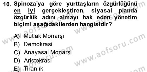 Siyasi Düşünceler Tarihi Dersi 2014 - 2015 Yılı (Final) Dönem Sonu Sınav Soruları 10. Soru