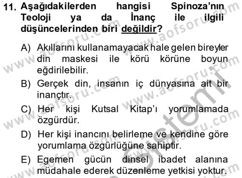 Siyasi Düşünceler Tarihi Dersi 2014 - 2015 Yılı (Final) Dönem Sonu Sınav Soruları 11. Soru
